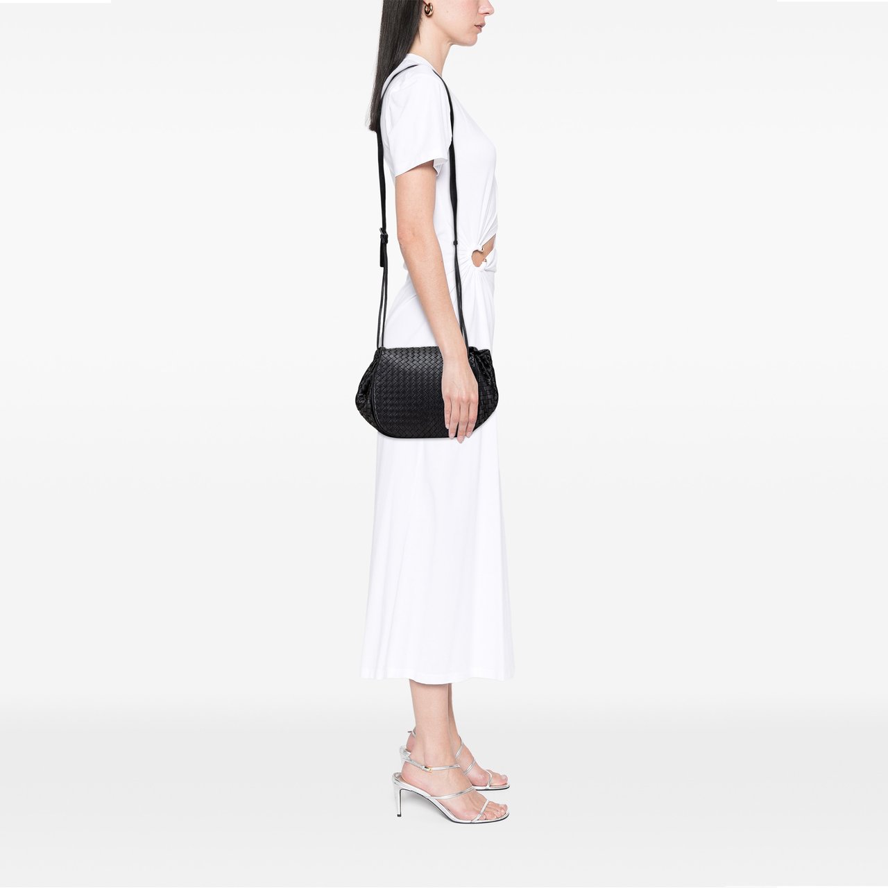 Bottega Veneta Nappa Intrecciato Flap Crossbody Zwart