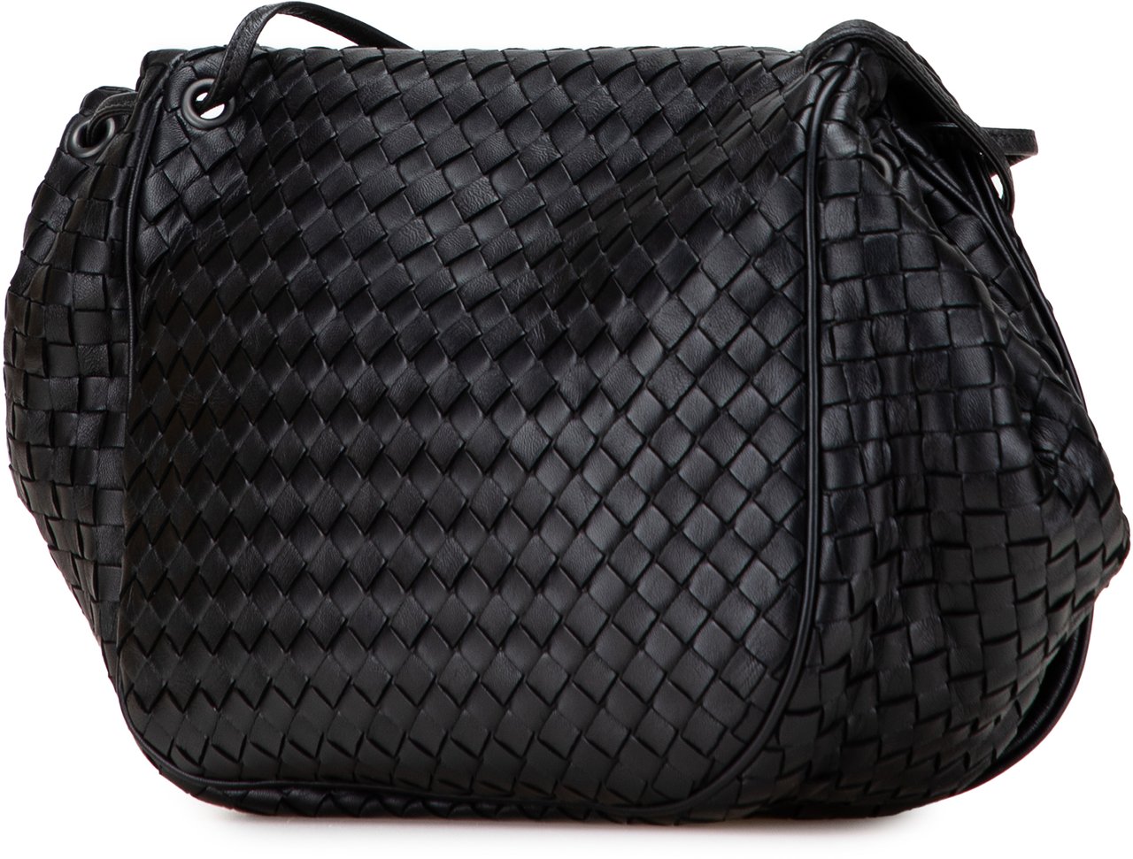 Bottega Veneta Nappa Intrecciato Flap Crossbody Zwart