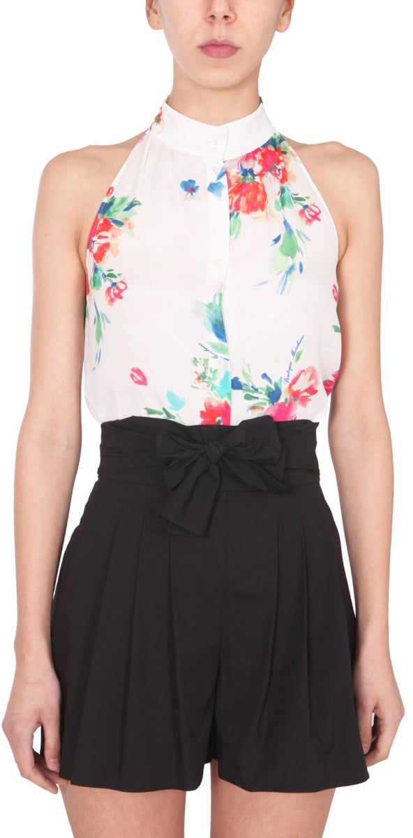 Boutique Moschino Floral Print Sleeveless Top Zwart