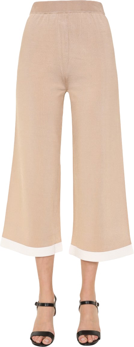 Boutique Moschino Cropped Trousers With Contrasting Hem Detail Neutraal