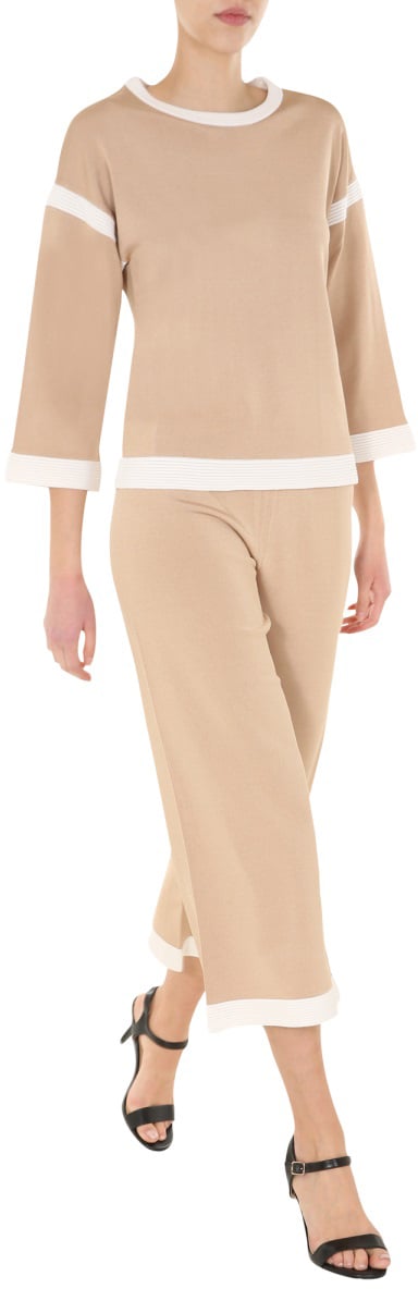 Boutique Moschino Cropped Trousers With Contrasting Hem Detail Neutraal