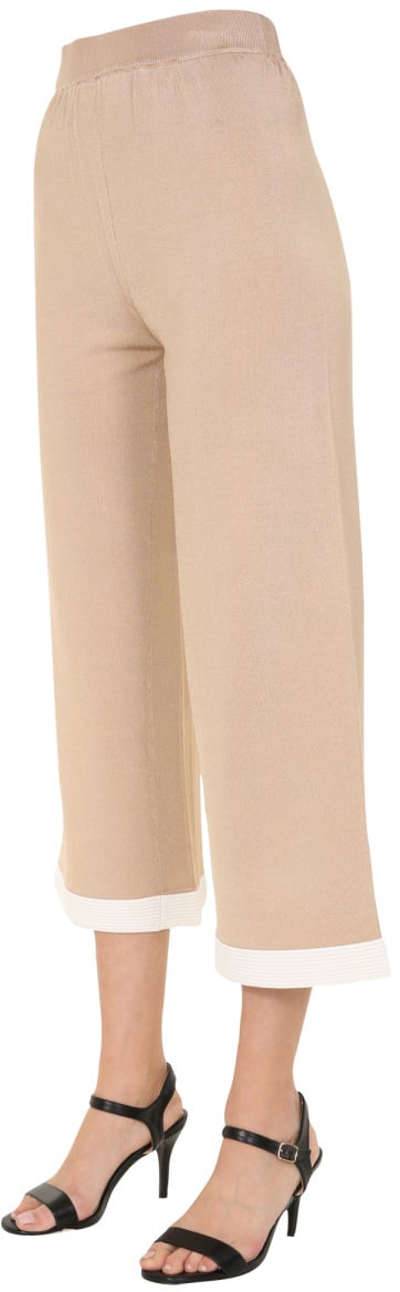 Boutique Moschino Cropped Trousers With Contrasting Hem Detail Neutraal