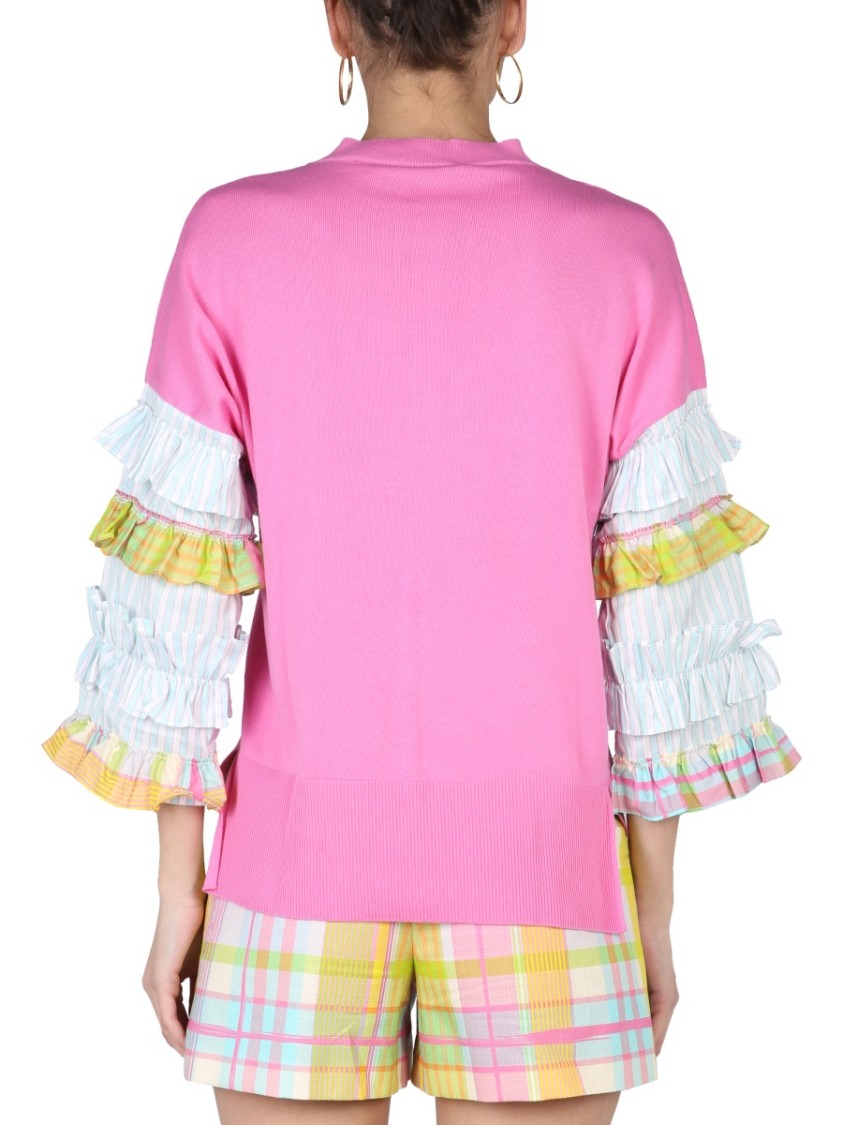 Boutique Moschino Ruffles Jersey Sweater Roze