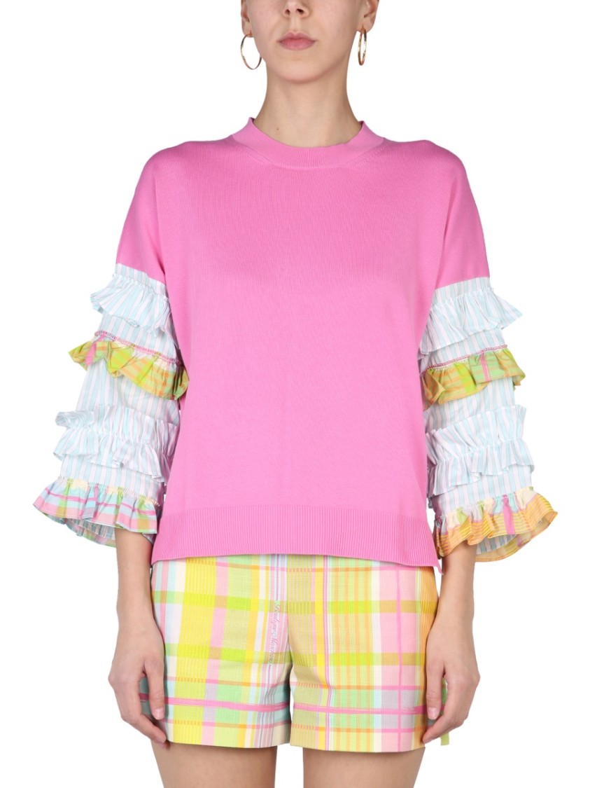 Boutique Moschino Ruffles Jersey Sweater Roze