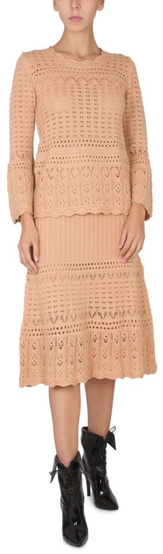 Boutique Moschino Intricate Knit Sweater With Flared Sleeves Bruin