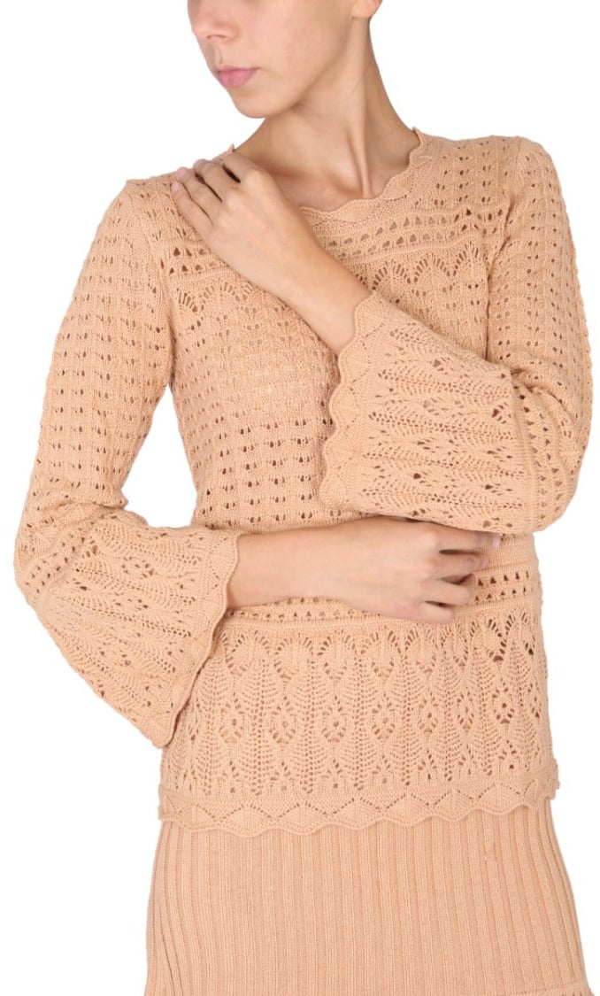 Boutique Moschino Intricate Knit Sweater With Flared Sleeves Bruin