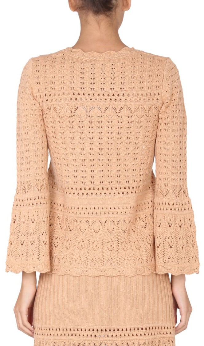 Boutique Moschino Intricate Knit Sweater With Flared Sleeves Bruin