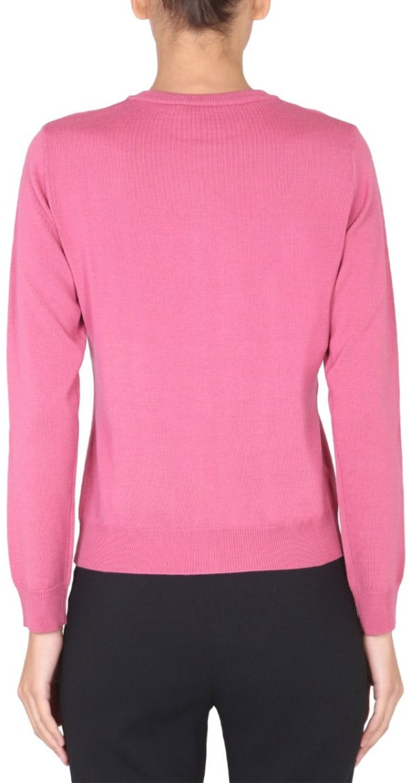 Boutique Moschino Finely Knit Virgin Wool Cardigan Roze
