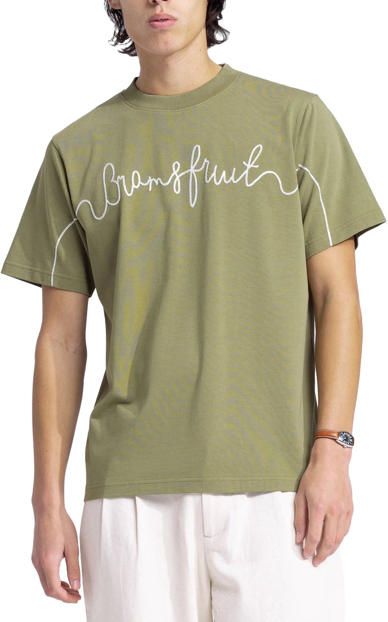 Bram's Fruit Garden Hose Chain Stitch T-Shirt - Olive Green Groen