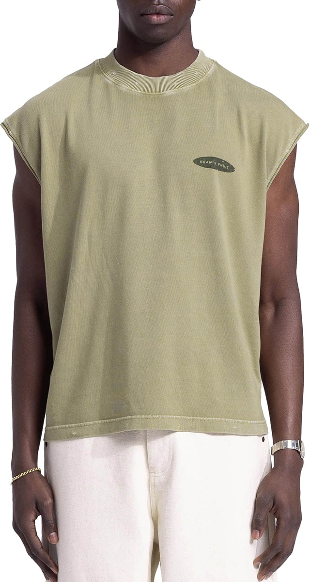 Bram's Fruit “F*ck Off I'm Gardening” Sleeveless T-Shirt Distressed - Olive Green Groen