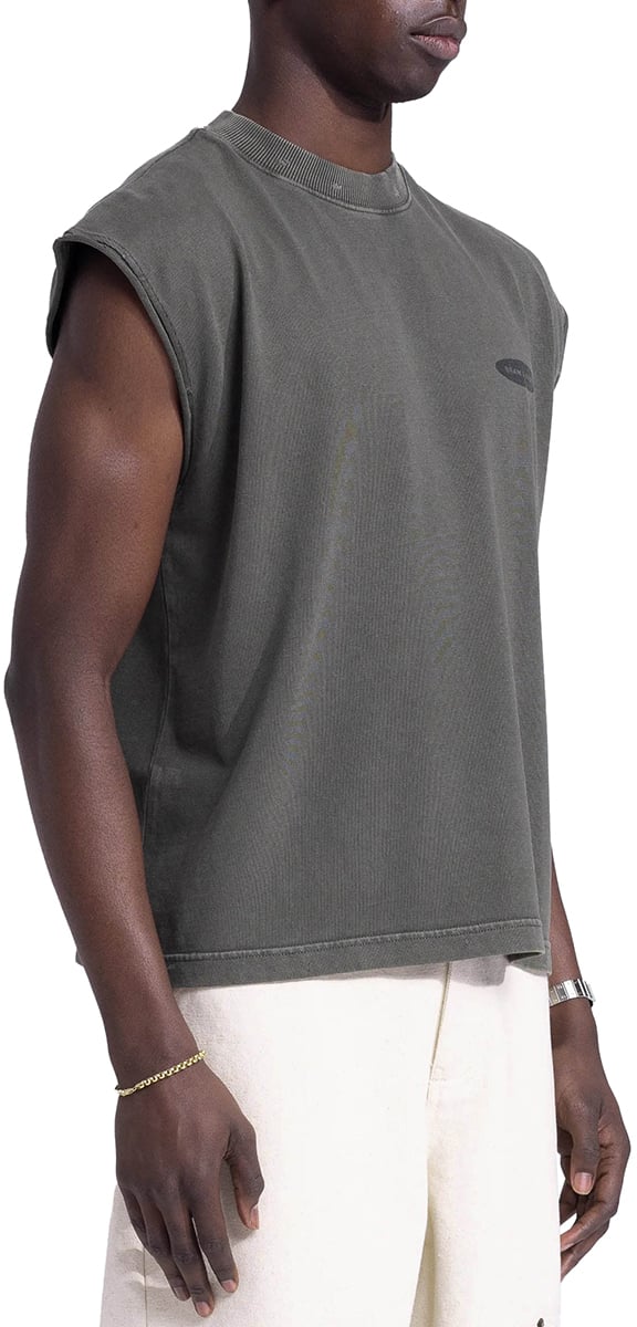 Bram's Fruit “F*ck Off I'm Gardening” Sleeveless T-Shirt Distressed - Washed Charcoal Grijs