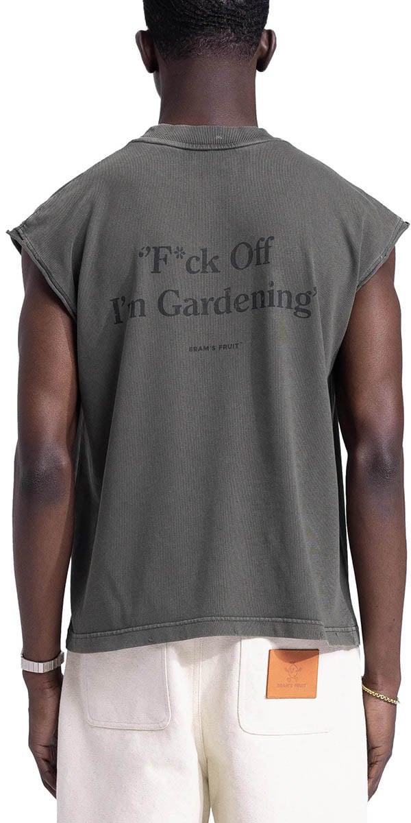 Bram's Fruit “F*ck Off I'm Gardening” Sleeveless T-Shirt Distressed - Washed Charcoal Grijs