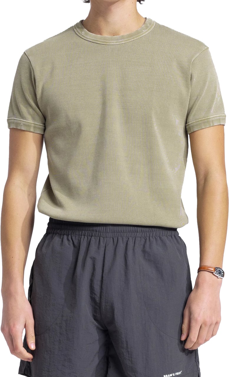 Bram's Fruit Heavy Rib T-Shirt Distressed - Washed Olive Green Groen