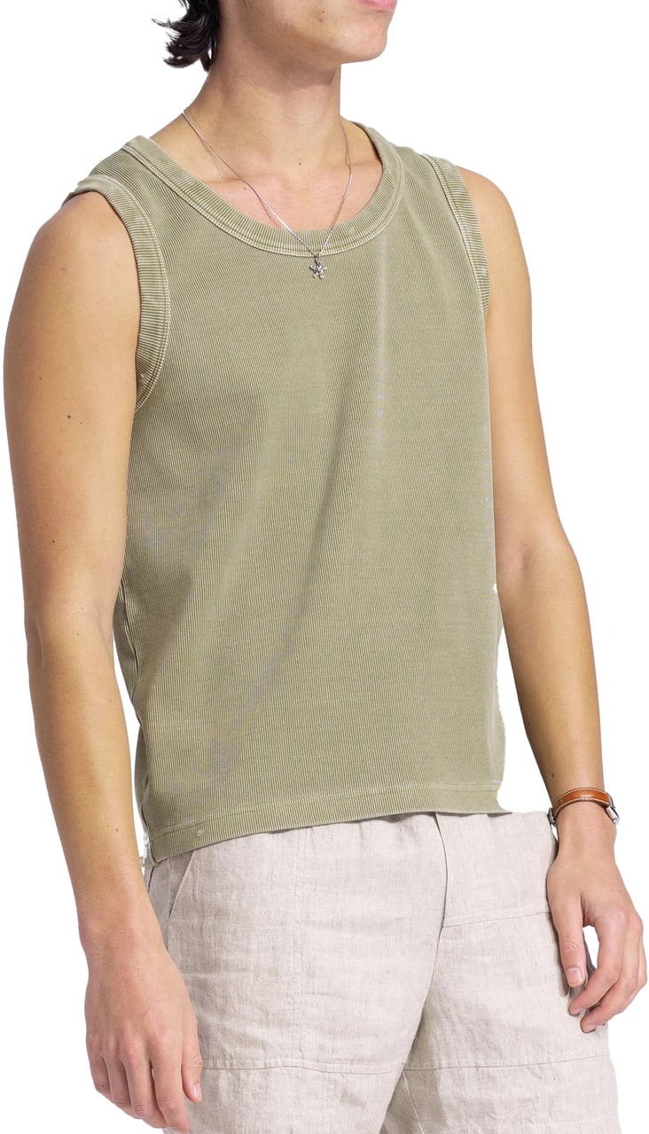 Bram's Fruit Heavy Rib Tanktop Distressed - Washed Olive Green Groen