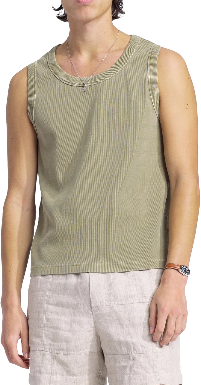Bram's Fruit Heavy Rib Tanktop Distressed - Washed Olive Green Groen