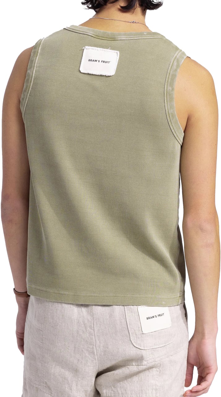 Bram's Fruit Heavy Rib Tanktop Distressed - Washed Olive Green Groen