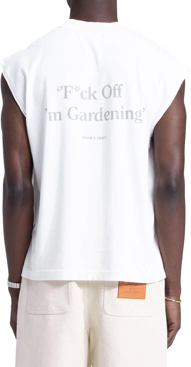Bram's Fruit “F*ck Off I'm Gardening” Sleeveless T-Shirt Distressed - White Wit