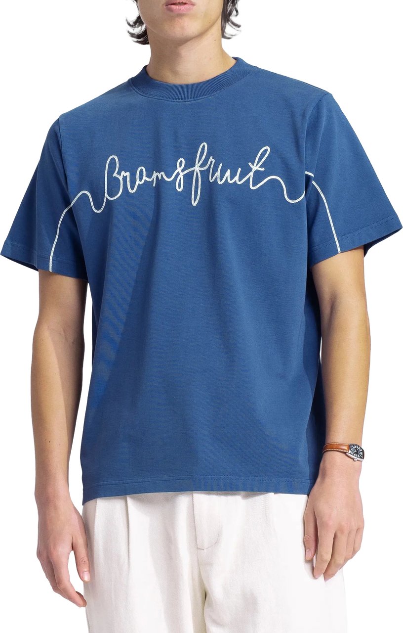Bram's Fruit Garden Hose Chain Stitch T-Shirt - Blue Blauw