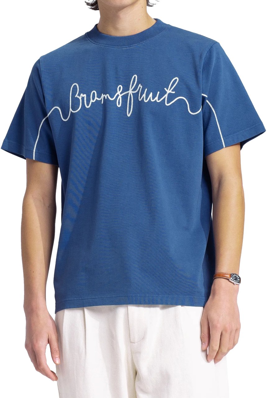Bram's Fruit Garden Hose Chain Stitch T-Shirt - Blue Blauw