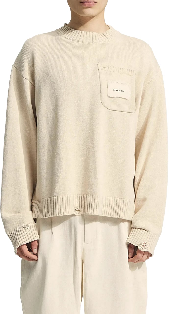 Bram's Fruit Distressed Chest Pocket Knit - Beige Beige