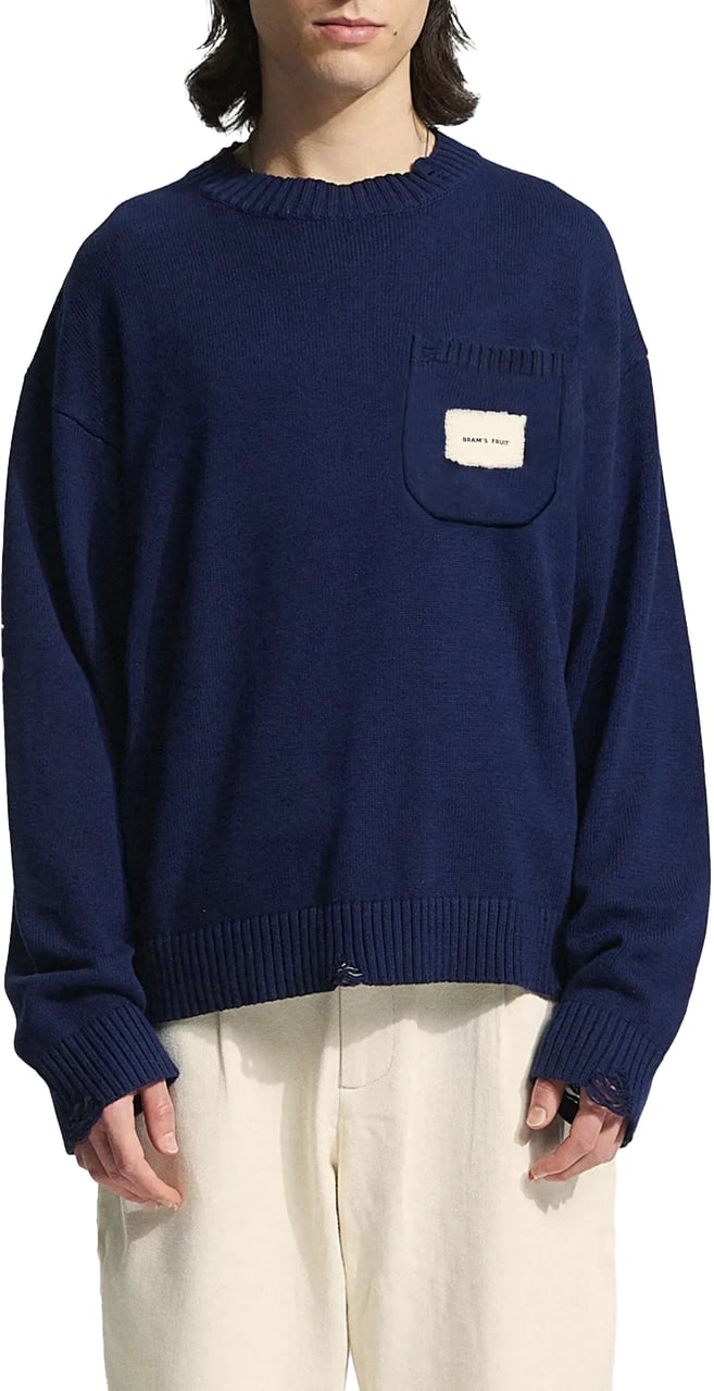 Bram's Fruit Distressed Chest Pocket Knit - Navy Blauw