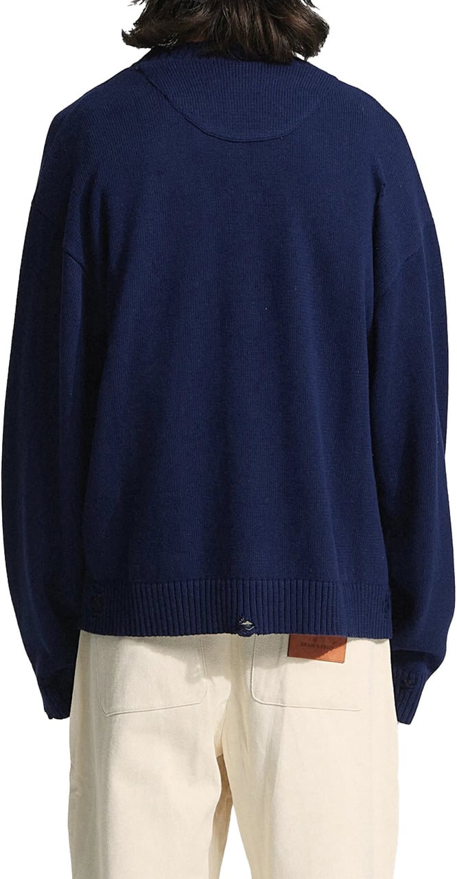 Bram's Fruit Distressed Chest Pocket Knit - Navy Blauw
