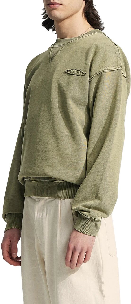 Bram's Fruit Cut & Sew “F*ck Off” Crewneck - Washed Olive Green Groen