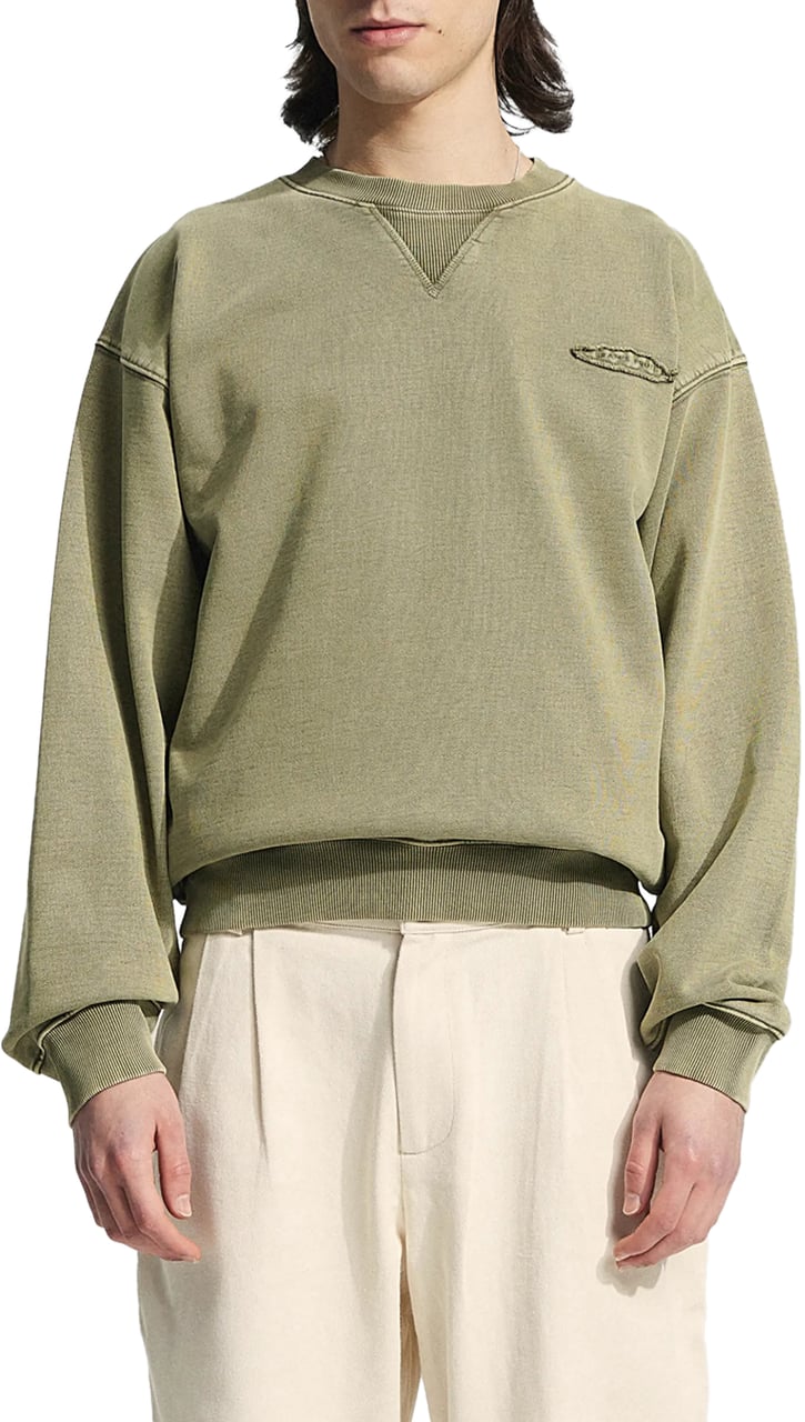 Bram's Fruit Cut & Sew “F*ck Off” Crewneck - Washed Olive Green Groen