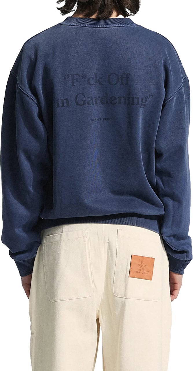 Bram's Fruit Distressed “F*ck Off I'm Gardening” Crewneck - Washed Midnight Blue Blauw