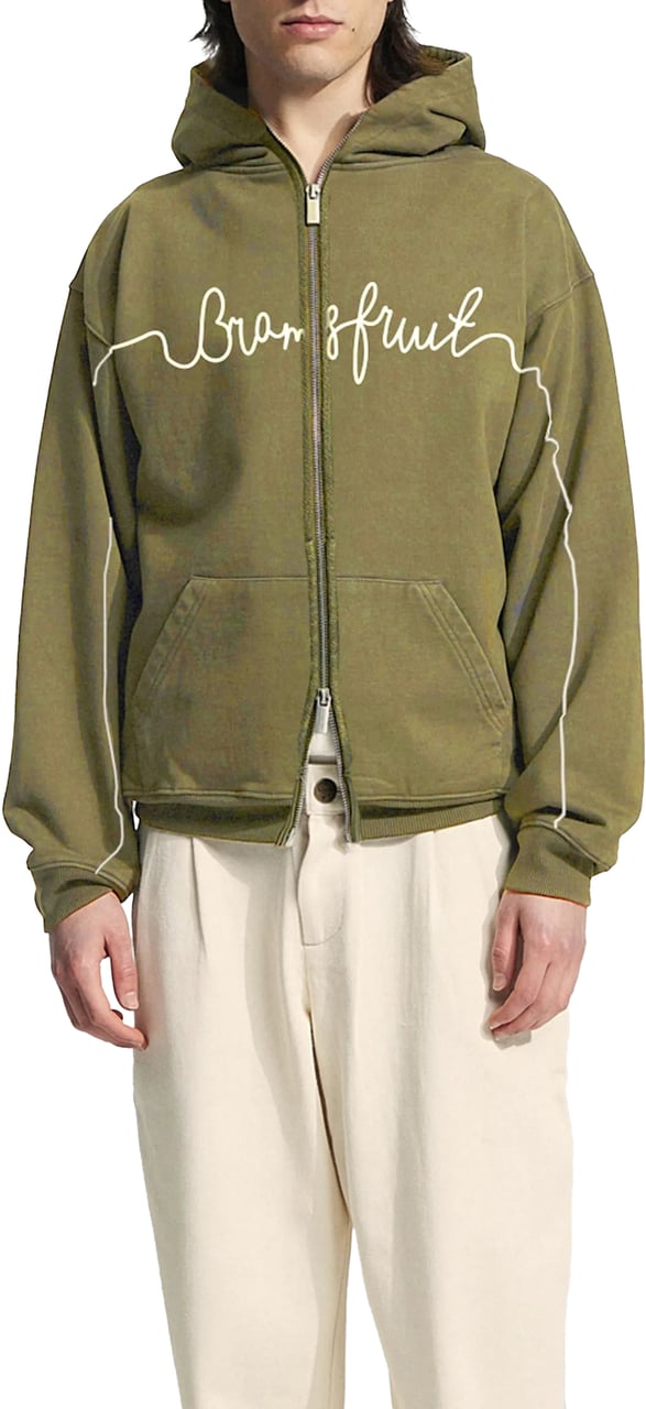 Bram's Fruit Garden Hose Chain Stitch Zipper Hoodie - Solid Olive Green Groen