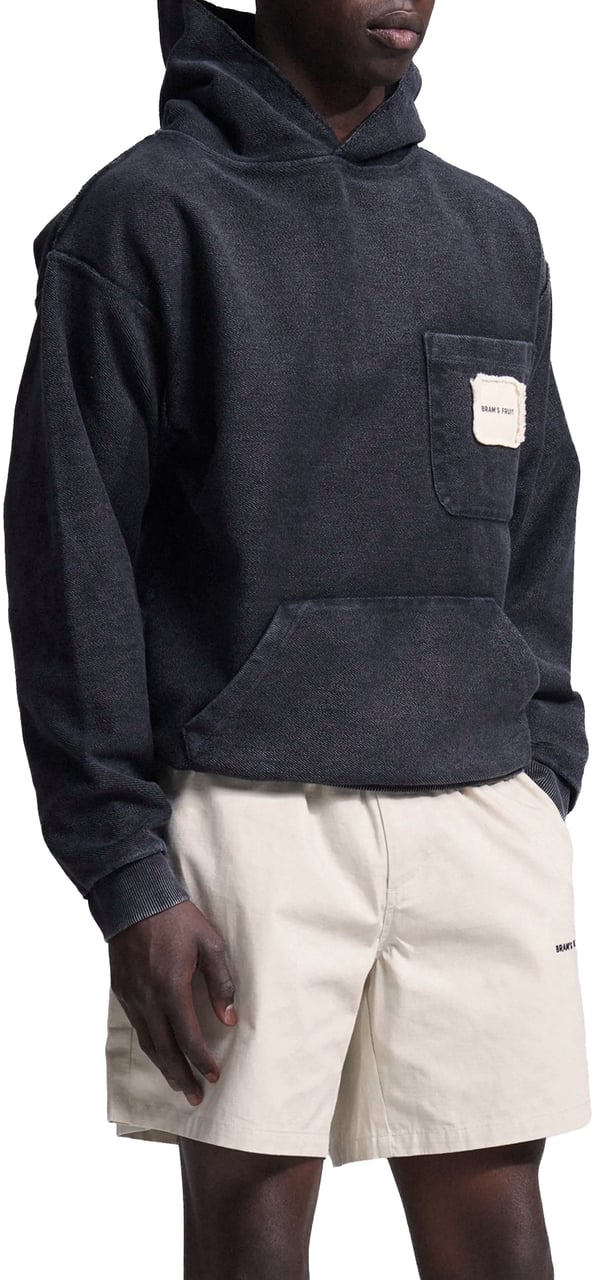 Bram's Fruit Chest Pocket Hoodie - Washed Charcoal Black Zwart