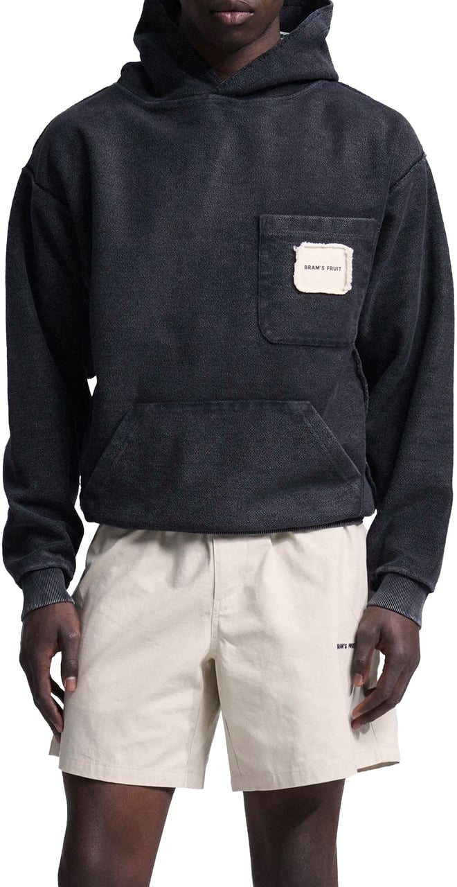 Bram's Fruit Chest Pocket Hoodie - Washed Charcoal Black Zwart
