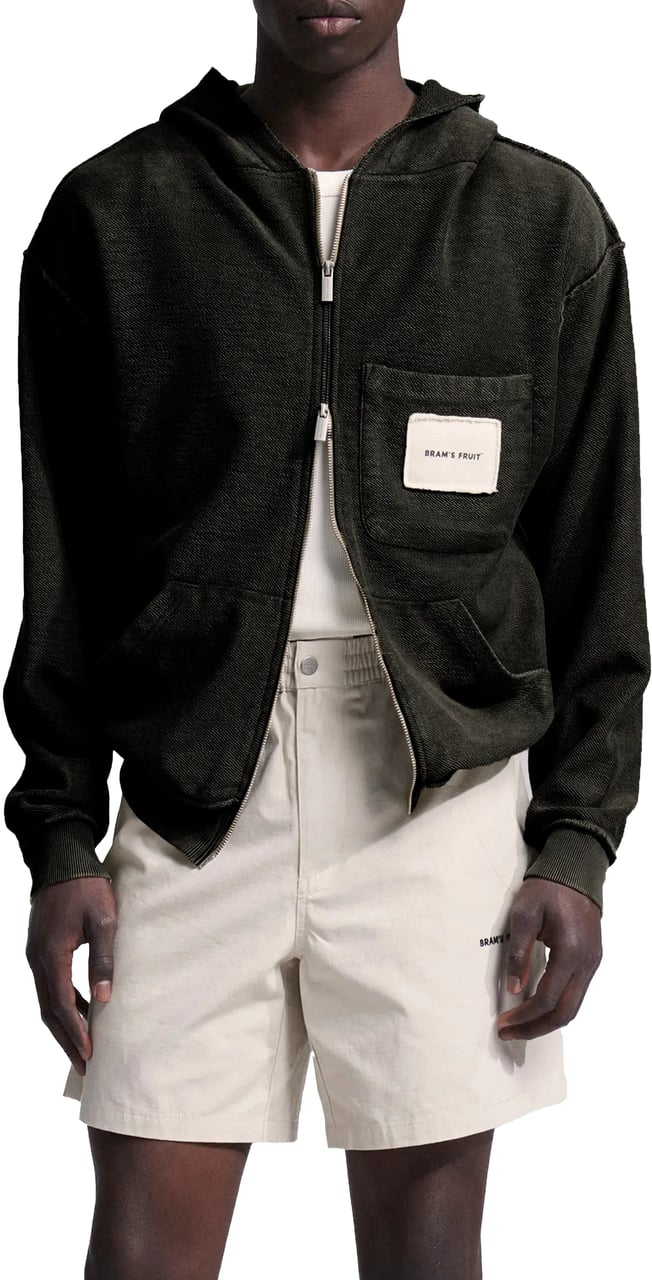 Bram's Fruit Chest Pocket Zipper Hoodie - Washed Charcoal Grijs