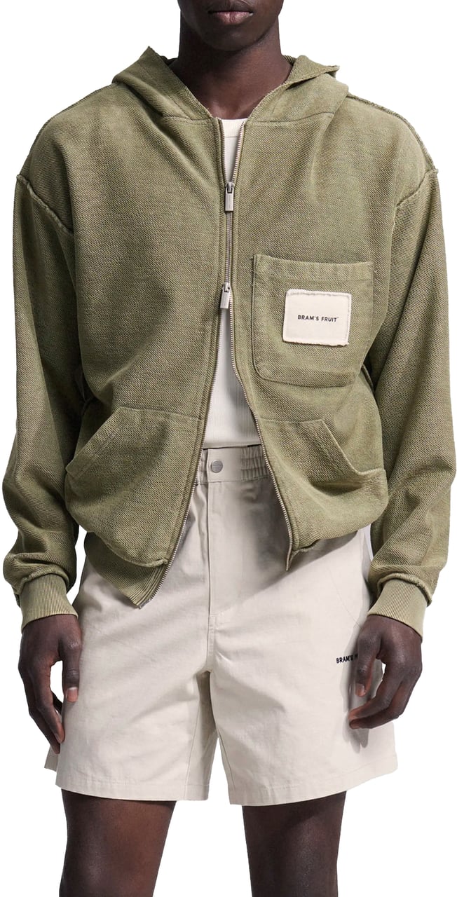 Bram's Fruit Chest Pocket Zipper Hoodie  - Washed Green Groen