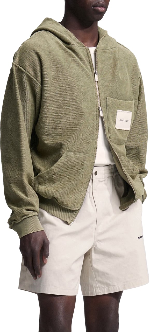 Bram's Fruit Chest Pocket Zipper Hoodie  - Washed Green Groen