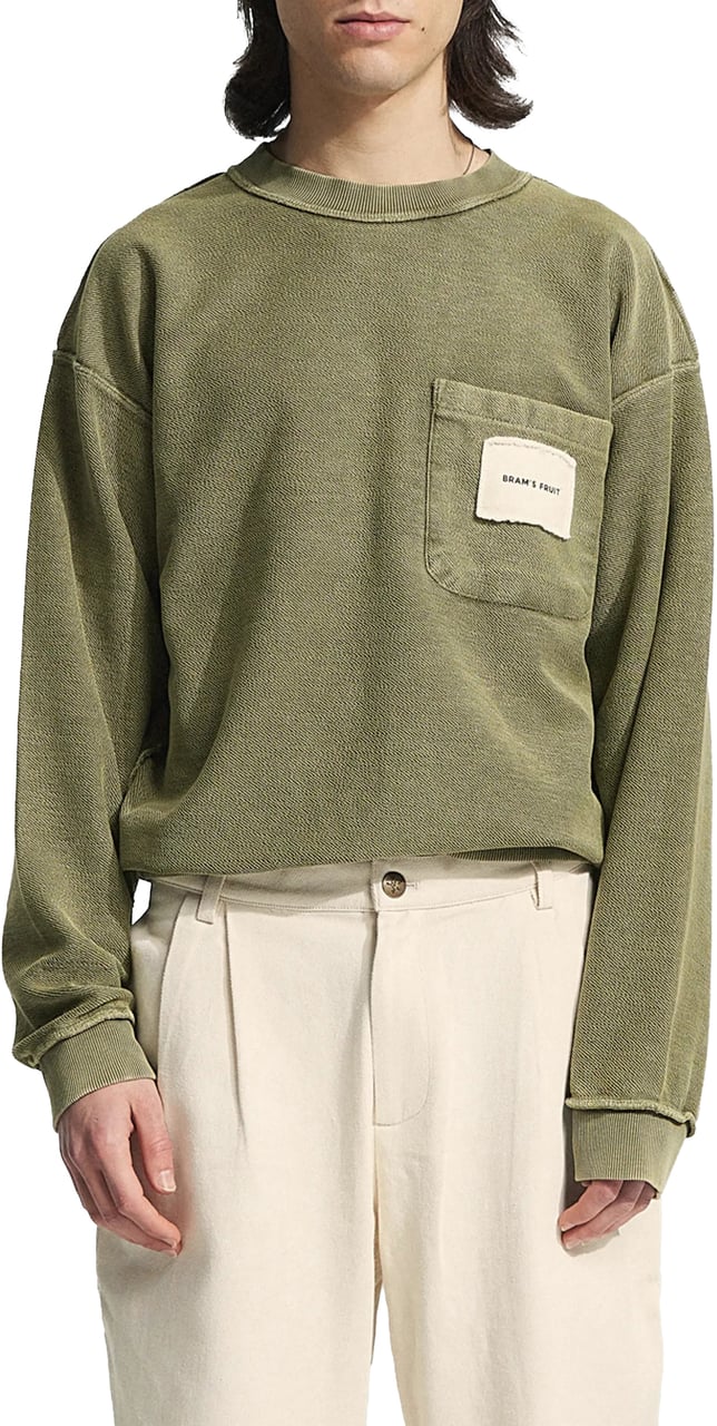 Bram's Fruit Chest Pocket Crewneck  - Washed Olive Green Groen