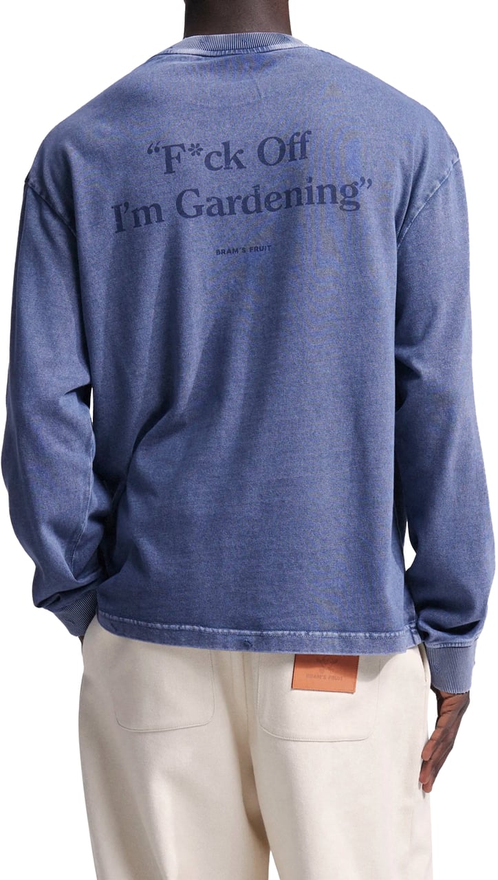 Bram's Fruit Distressed "F*ck Off I'm Gardening" Longsleeve - Washed Midnight Blue Blauw