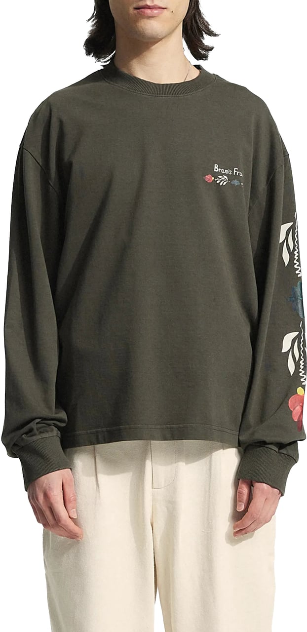 Bram's Fruit Flora Longsleeve - Solid Charcoal Black Zwart