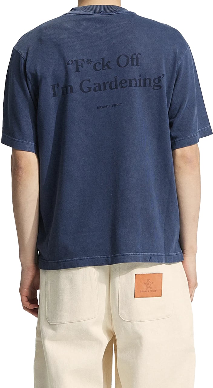 Bram's Fruit Distressed "F*ck Off I'm Gardening" T-shirt - Washed Midnight Blue Blauw