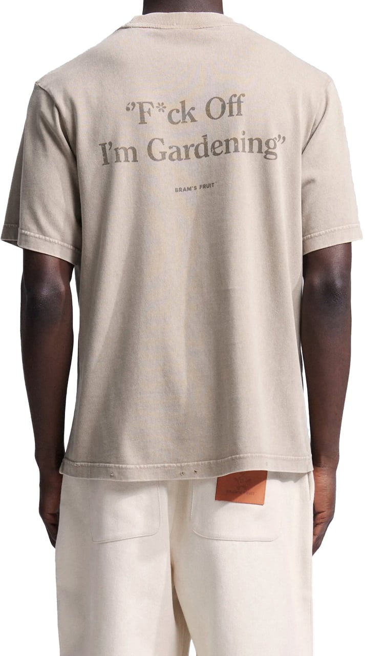 Bram's Fruit Distressed  "F*ck Off I'm Gardening" T-shirt - Washed Khaki Groen