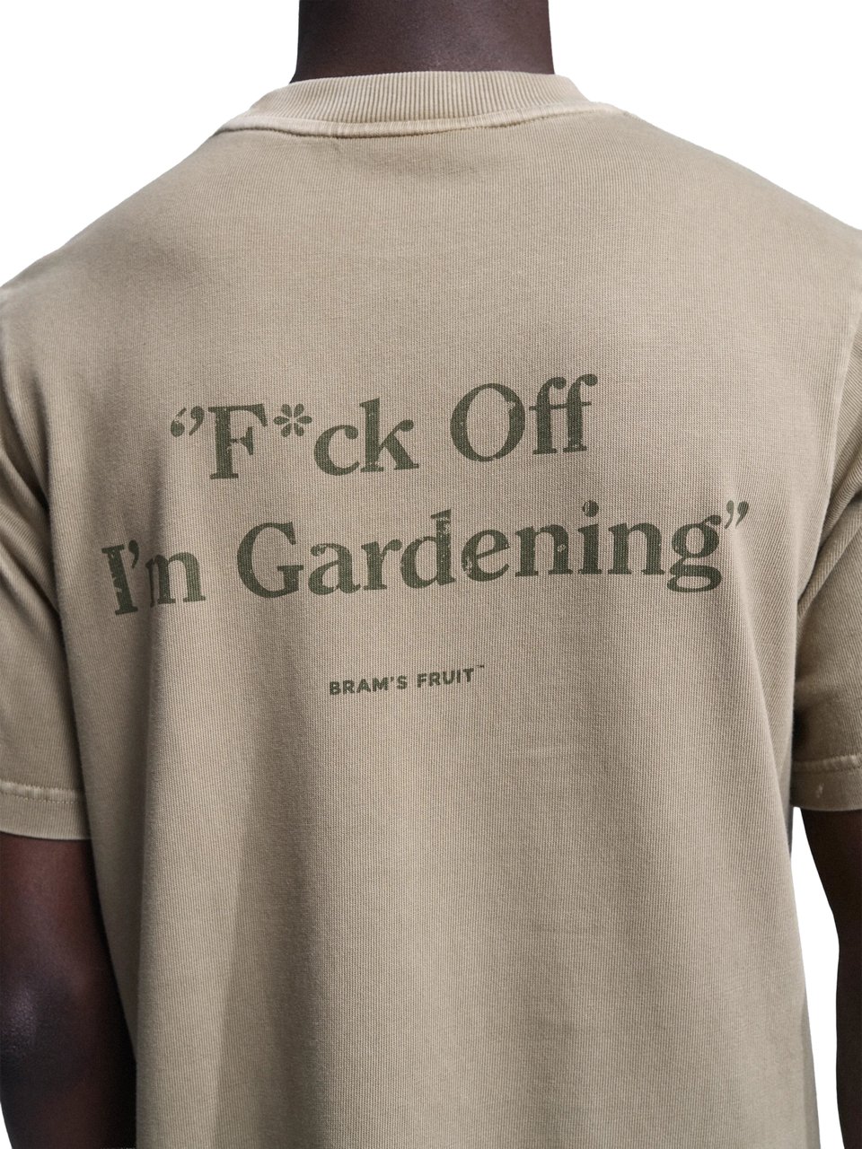 Bram's Fruit Distressed  "F*ck Off I'm Gardening" T-shirt - Washed Khaki Groen