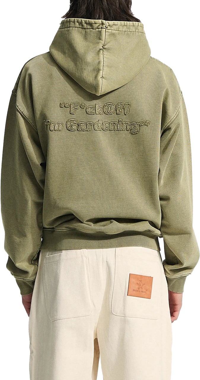 Bram's Fruit Cut & Sew “F*ck Off I'm Gardening” Hoodie - Washed Olive Green Groen