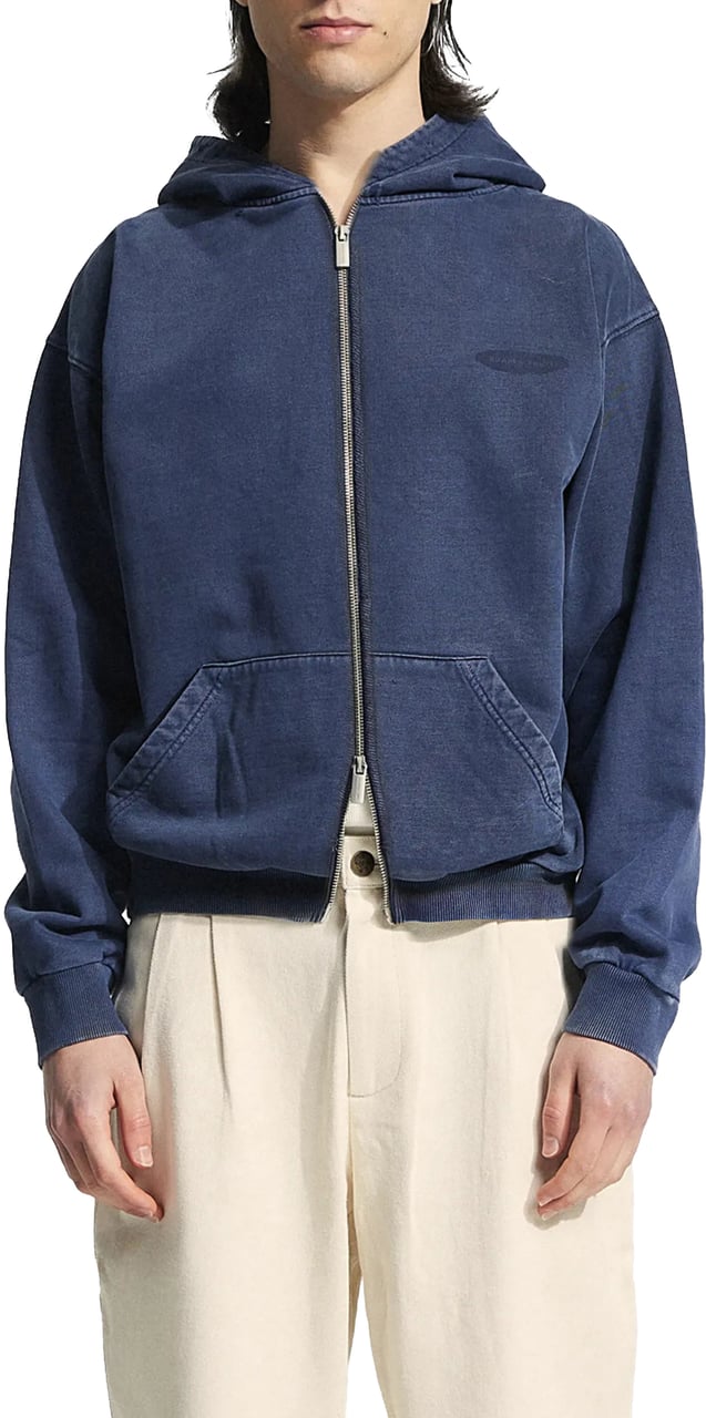 Bram's Fruit Distressed F*ck Off Zipper Hoodie - Washed  Navy Blauw