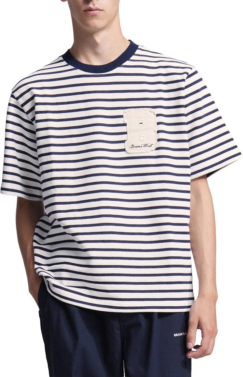 Bram's Fruit Varsity Striped T-shirt - Navy Blauw
