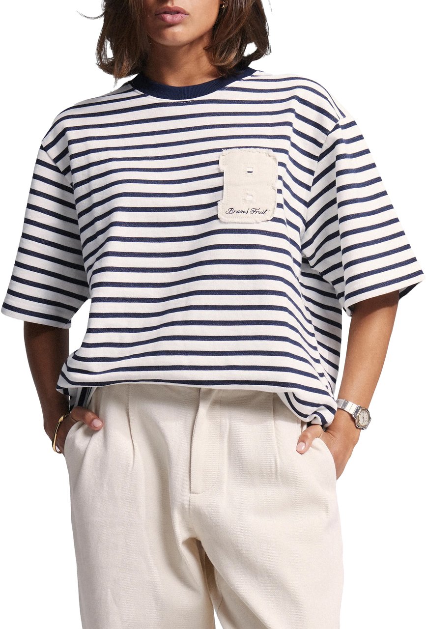 Bram's Fruit Varsity Striped T-shirt - Navy Blauw