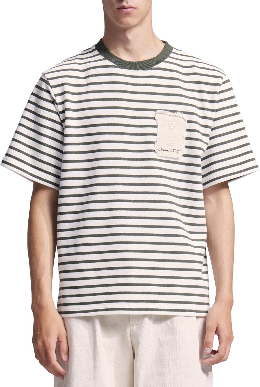 Bram's Fruit Varsity Striped T-shirt - Olive Green Groen