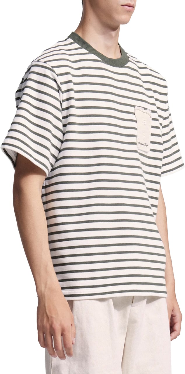 Bram's Fruit Varsity Striped T-shirt - Olive Green Groen