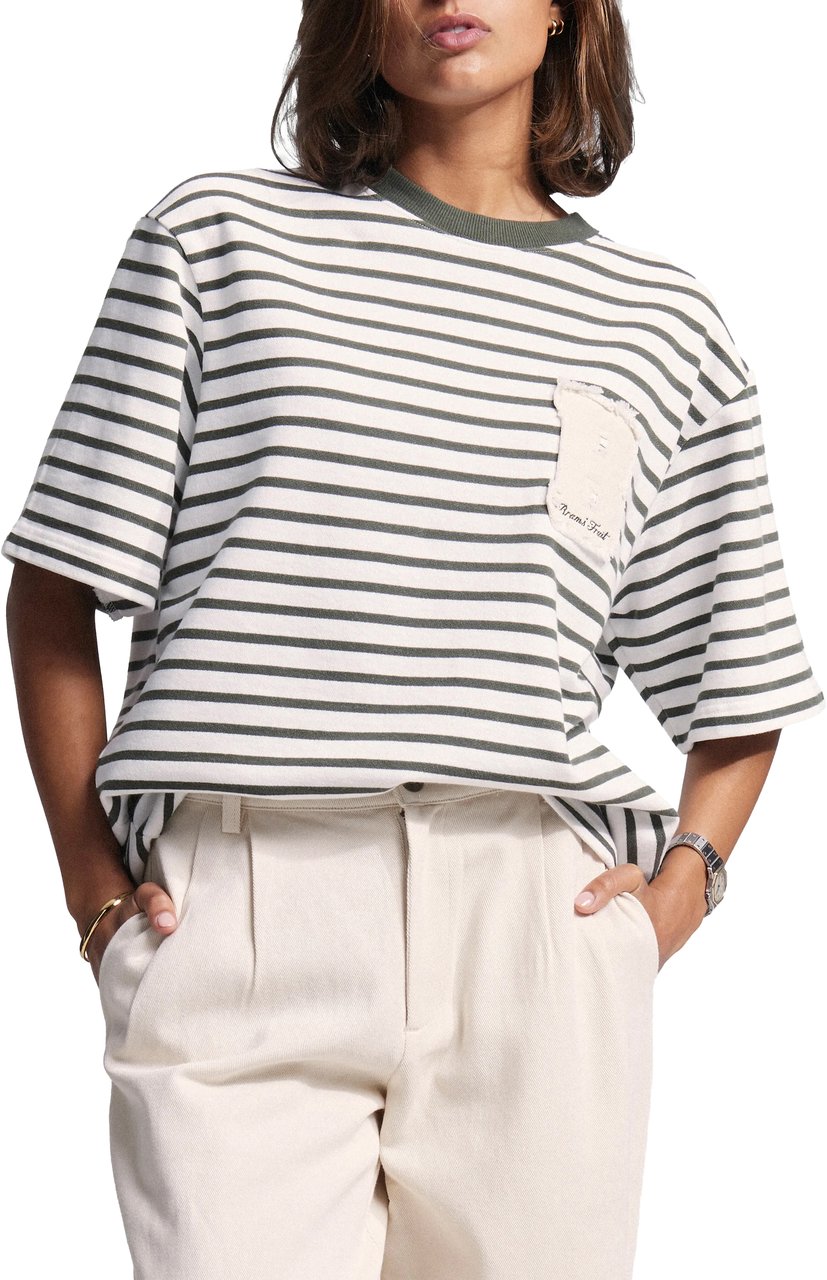 Bram's Fruit Varsity Striped T-shirt - Olive Green Groen