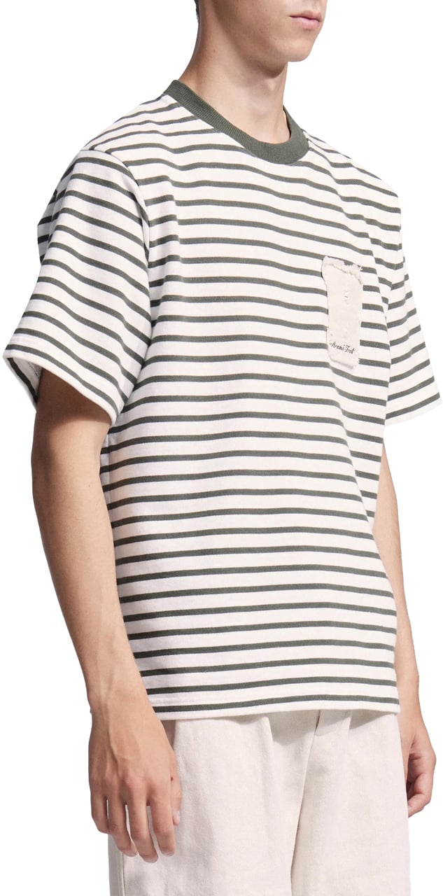 Bram's Fruit Varsity Striped T-shirt - Olive Green Groen