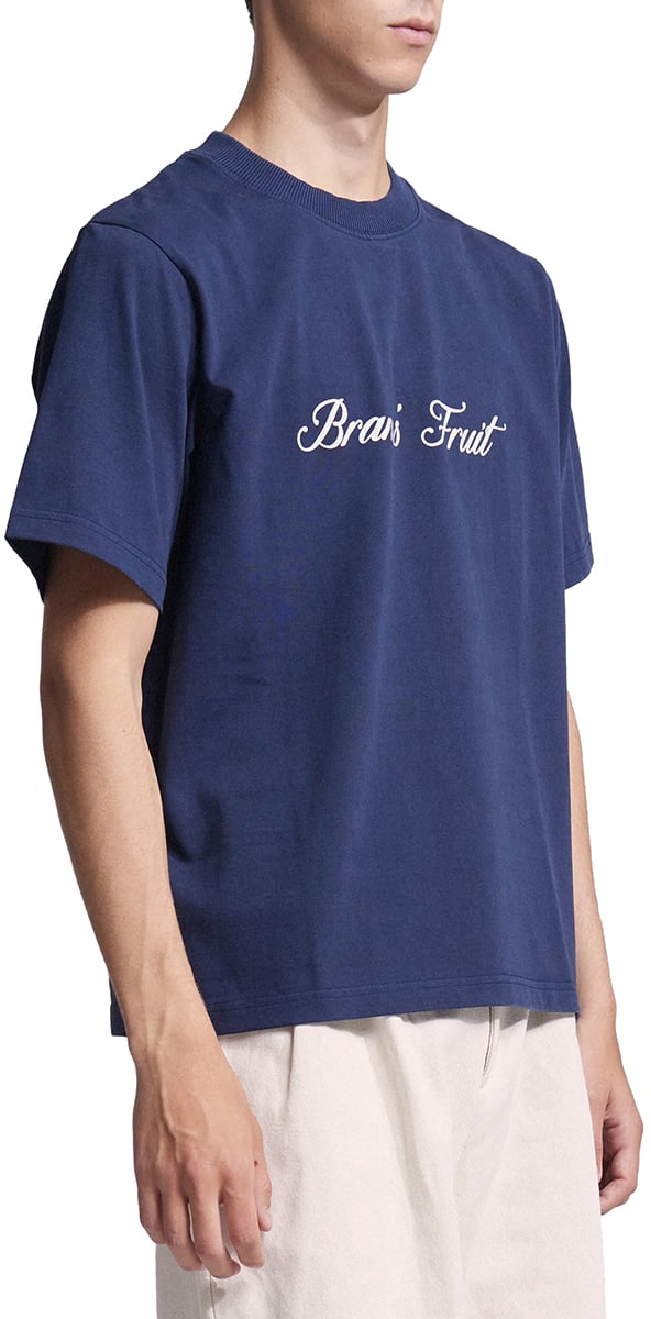 Bram's Fruit Script Logo T-shirt - Navy Blauw